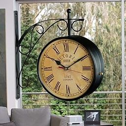 12 Inch Metal Analog Vintage Railway Station Antique Style Double Sided Wall Clock (Black)-10