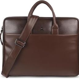 Unisex Faux Leather Laptop Bag With Premium Metal Logo And Multiple Compartments-16