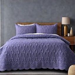 ADCO BloomNest Bedspread Set (3Pcs, Quilted, Flower Pattern, King-Size Bedcover & Pillow Shams), Blue, Brown, Cream, Grey, 230 x 254 cm, 2.5 kg (Blue)-image-7