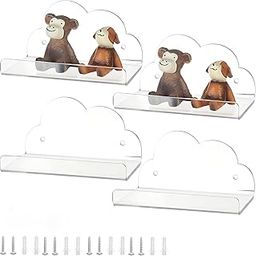 Plexify Cloud-Shaped Acrylic Wall Shelves – Set of 4 | Clear Floating Nursery Shelves for Kids Room, Bathroom, or Playroom | Decorative Wall-Mounted Book & Toy Organizer with Screws-image-43