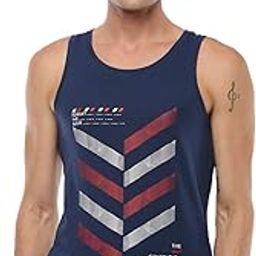 Super Combed Cotton Mens Tank Top Printed Vest Dark Blue-picture-7