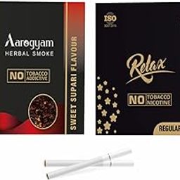 Aarogyam Herbals Pack of 2 Flavours 100% Tobacco & Nicotine Free Cigarette for Relieve Stress & Mood Enhance Product (RELAX REGULAR - SWEET SUPARI) - 10 Sticks x 2 Packets-image-60