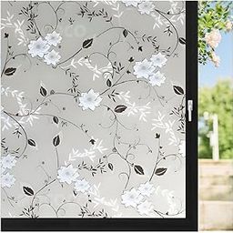 MOCOCO Premium Privacy Window Film Vinyl Frosted Self Adhesive Glass Film Decorative Window Stickers for Home Office Bathroom Kitchen Living Room - Black Flowers-image-64
