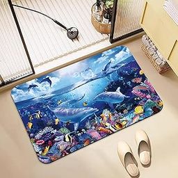 Wazdorf 3D Bathroom Mat - Non Slip Water Absorbent Square Bathroom Shower Mat Thin Bathroom Easy Care Shower Rugs, Perfect for Home Office & Kitchen, Bathroom Decor 60 * 40 CM (Dolphin)-image-88