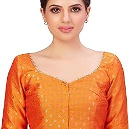 Women's Polyester Elbow Length Sleeves Banarasi Saree Blouse-image-4