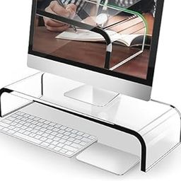 Premium Acrylic Monitor Stand, Large Size Monitor Riser/Clear Computer Stand for Home Office w/Sturdy Platform, Acrylic Desk Stand for Keyboard Storage & Multi-Media Laptop Printer TV Screen-image-53
