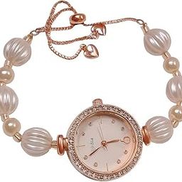 Ladies' Crystal Flower Watch, Rose Gold Band, Blue Dial, Decorative Bracelet Style-image-76