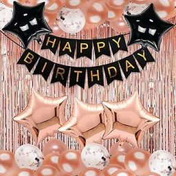 Shimmers 68 Pcs Birthday Decoration Combo Kit – Black & Rose Gold Theme with Happy Birthday Banner, Confetti & Metallic Balloons, Star Foils, Foil Curtains, Glue Dots & Arch Roll for Boys&Girls-image-21