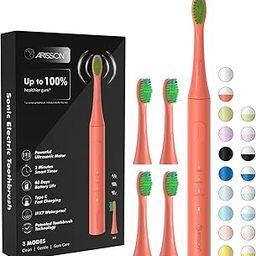 Arisson Sonic Electric Toothbrush for Adults and Kids with 4 Brush Heads, Type C Fast Charging, 40,000 VPM, 3 Mode with 2 Minutes Smart Timer, 1.6 Oz-Peach Orange-image-48