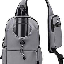 Lightweight Travel Sling Bag Unisex Short Trip Crossbody Bags Small Hiking Backpack Chest Bag With Water Bottle Holder-LightGray-image-56