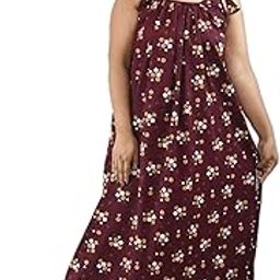 Women Stylish | Pink | All Over Floral Printed | Pure Cotton | Color Guaranteed | Free Size | Round Neck Narrow Sleeve Maxi Nighty/Nightdress for Regular use-image-39