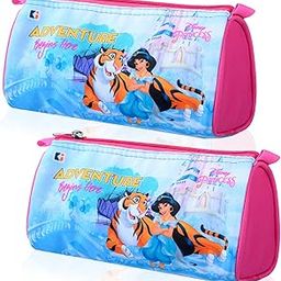 Pack of 2 Pencil Pouch | Multi-Purpose Travel Pouch | Kids Stationary Storage Bag | Pencil Utility School Pouches | Geometry Box | Disney Princess | Large | Pink & Blue-picture-10