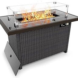 Outdoor Fire Pits,PAMAPIC Propane Fire Pit Table with Glass Wind Guard,42 Inch 50,000 BTU Auto-Ignition Outdoor Fire Tables for Garden Patio Backyard Deck Poolside-picture-20