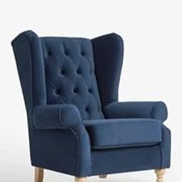 HAVEN CRAFT - Tufted Velvet Wingback Chair One Seater High Back Cushioned Button Tuffting Wing Chair (Blue)-image-46
