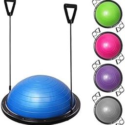R A Products Half Ball Balance Trainer Yoga Exercise Fitness Platform for Stability, Core Workout, Training with 2 Resistance Bands, Pump-4