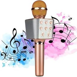 VRJTEC Bluetooth Karaoke Mic - Wireless & Multifunctional2 in 1 Microphone with Audio Recording, Continuous Play+ USB Charging + Card Slot + Aux Port for Parties, Singing (Rose Gold - Color)-picture-32