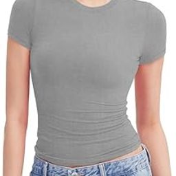 Womens Square Neck Short Sleeve Crop Top Double Lined Slim Fitted Basic Tee Going Out Cute Summer T Shirt Trendy VG8-image-90