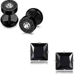 Trendy Combo of 2 Pairs Stainless Steel Black Crystal Stud Earrings Men and Women-image-14