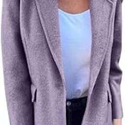 Women's Woolen Blazer Jacket Long Sleeve Open Front Work Office Cardigan with Notch Lapel-5