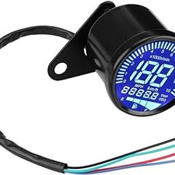 Keenso Motorcycle 12V DC Universal Waterproof LED Backlight Digital Speedometer Tachometer Speed Gauge Oil Level Meter Voltmeter Voltage, Black-2