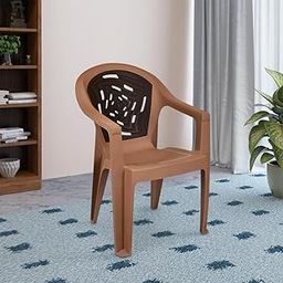 Nilkamal Empire Plastic Chair with Arm|Dual-Colour Aesthetic|Appealing Round-Top Design|for Dining Room, Garden, Cafes, Kitchen, Balconies, and Gatherings|Rattan Dark Beige/Season Rust Brown-image-80