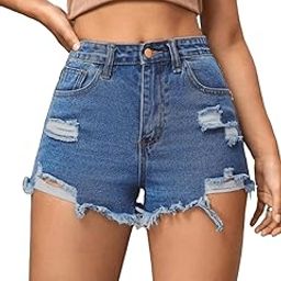Solid High Waist Ripped Raw Trim Denim Shorts Casual Summer Shorts for Women's & Girls-image-90