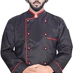 Men's And Women's Chef Coat Contrast,PolyCotton, Single Pipieing Mushroom Button-image-87