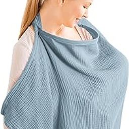 Bembika Baby Breastfeeding Cover ? Stylish, Soft & Breathable Nursing Cover for Breastfeeding Feeding Covers for Nursing Mom Breast Feeding Maternity Cotton Apron Scarf-(Light European Blue)-image-45