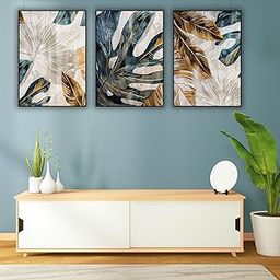 style works Tropical Leaves Wall Art Set of 3 – 12x27 Inches Botanical Jungle Wall Art – Modern Abstract Palm Leaf Artwork for Living Room, Bedroom, or Office – Unframed Nature-Inspired Home Decor-image-78