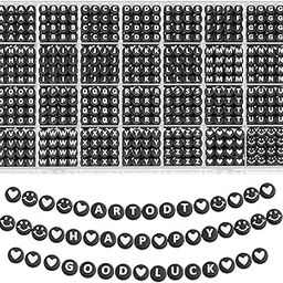 Blue Tick 1400Pcs Black Beads Bracelet Making Kit – A-Z Alphabet & Smiley Beads with 28-Grid Storage Box, DIY Jewelry Set for Girls & Boys Ages 4–8-image-72