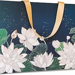 VESTTA -ELEGANCE REDEFINED Gift bags, Large, 13 (L) x 5.5 (B) x 10 (H) Inches, Vintage Lotus Print, Matt Finish, Gold Stamping for All Celebrations, with Gift Tags-Premium Collection, 5 COUNT-4