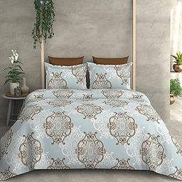 Ab Home Decor Glace Cotton AC Comforter Set King Size Double Bed with 1 Flat bedsheet-90x100 inch and Two Pillow Covers II 4 pc Bedding Set-Green Leaf Design-16