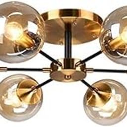 ONLINE GENERATION Modern Metal Chandelier Light Fixture, Hanging Ceiling Lights for Living Room, Pendant Lights for Home Decor Cafe Hotel, with E27 LED Bulb (6 Light Amber Glass Hanging LAMP)-image-25
