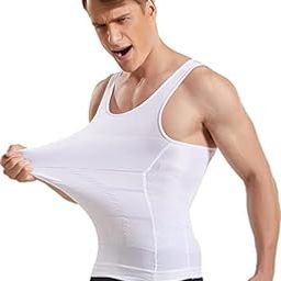 Men's Nylon Blend Slimming Body Shaper Vest, Tummy Control Compression Undershirt, Sleeveless, White-image-83