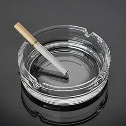 PARABRAHMA Glass Ashtrays for Cigarettes, Portable Decorative Modern Ashtray for Home Office car Indoor Outdoor Patio Use, Fancy Cute Cool Ash Tray, glass round Smoking trayPack of 1 (Clear)-image-70