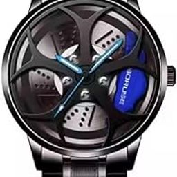 Luxury Men's Wristwatch with Rotating Dial, Black Stainless Steel Band, Unique Design-39
