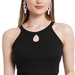 Women Casual Black Rib Keyhole Crop Top-image-29
