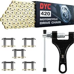 DYCTAHO Gold 420 Motorcycle Chain 132 Link Standard Roller Chain with Free Chain Breaker 5 Connecting Master Link for 100cc 110cc 125cc Dirt Pit Bike ATV Quad Go Kart Mini Bike Scooter-63