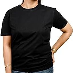 Women's Black Cotton Round Neck Plain T-Shirt-image-12