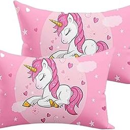 NISHOMES Velvet Unicorn Design Printed Kids Cartoon Pillow Fiber Filled Size 12x18 Inches (Pink) (Pack of - 2)-picture-3