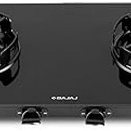 Bajaj Gp4 Powder Coated Slim Glasstop Gas Stove, 2 Burner, Black, Open-image-1