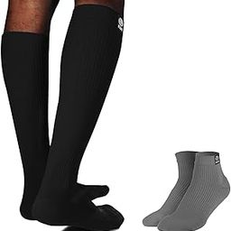 KUE Graduated Compression Socks | Women & Men|Daily Use, Running & Sports, Improved Blood Circulation & Pain Relief, Premium Fabric|Ankle & Knee Length|Pack of 2|Grey-Black-L/XL (L/XL, Black/Grey)-image-89