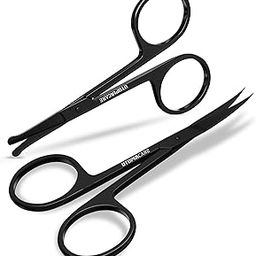 Curved and Rounded Facial Hair Scissors for Men - Mustache, Nose Hair & Beard Trimming Scissors, Safety Use for Eyebrows, Eyelashes, and Ear Hair - Professional Stainless Stee (Black)-image-31