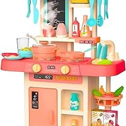 Storio Toys Kitchen Set for Kids Girls Big Cooking Set Light and Sound Pretend Play Toy Battery Operated with Accessories,Pink-image-31