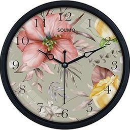 Amazon Brand - Solimo 8-Inch Classic Shade Red and Yellow Flowers Plastic Analog Wall Clock - Quartz Movement-21