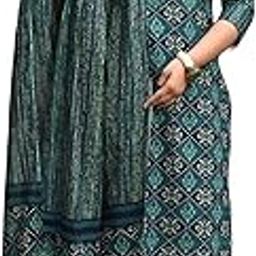 Women's Printed Green Colour Cotton Blend Straight Kurta Pant Dupatta Set - Stylish Ethnic Wear for Women-image-41