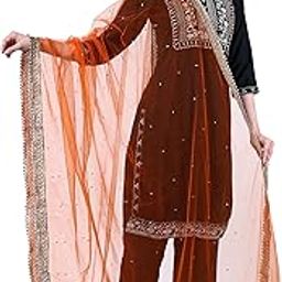 Orange Stone Net Women's Dupatta (Pack of 1) (2.5 Meter) (BRDO0023)(Orange)-image-57