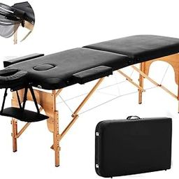 Massage Table Bed Beauty Couch 2-Section Portable Deluxe Lightweight Professional Foldable with Dual-Layer Wooden Legs for Therapy Tatoo Salon Reiki Healing Spa Relax 13KG Black 60cm-Wide (Black)-image-29