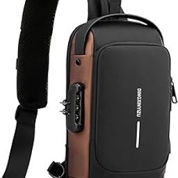 Men's Chest Bag Anti-theft Password Lock Bag Fashion Shoulder-Slung Chest Bag Usb Charging Chest Cross Bag Leisure Travel Shoulder Bag Casual Sports Shoulder Bag, Black with gold trim, Black with gold trim-image-50