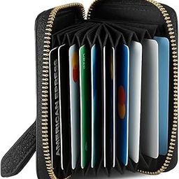 RFID Blocking Leather Card Wallet, 11 Card Slots, Secure Zip Closure, Compact Size 10.5 x 9.2 cm, Black-image-57